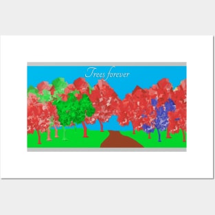 Art Painting of Red and Green Trees Forever Posters and Art